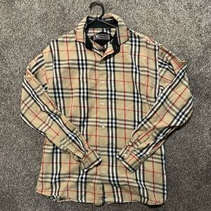 Burberry Beige and Black Plaid Casual Shirt